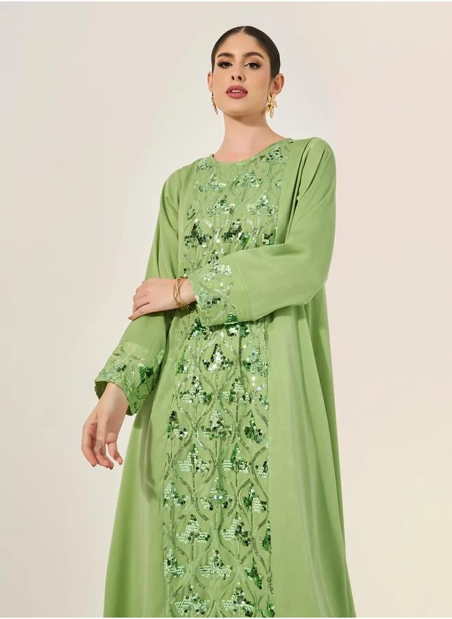 Styli Embellished Sequined Round Neck A-Line Jalabyia