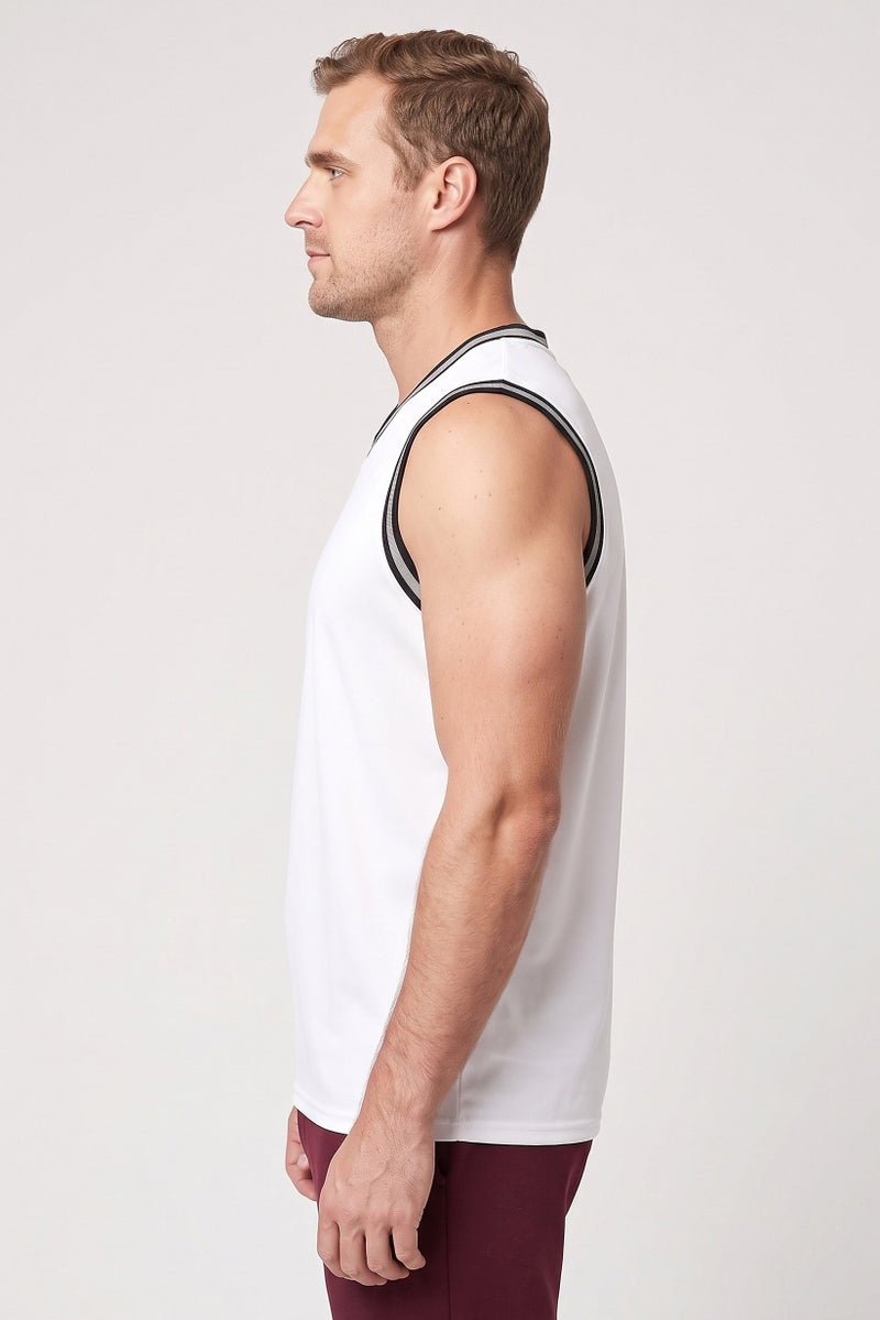 RBX Men Sportswear Fit Sleeveless Basketball Vest, White - Image 3
