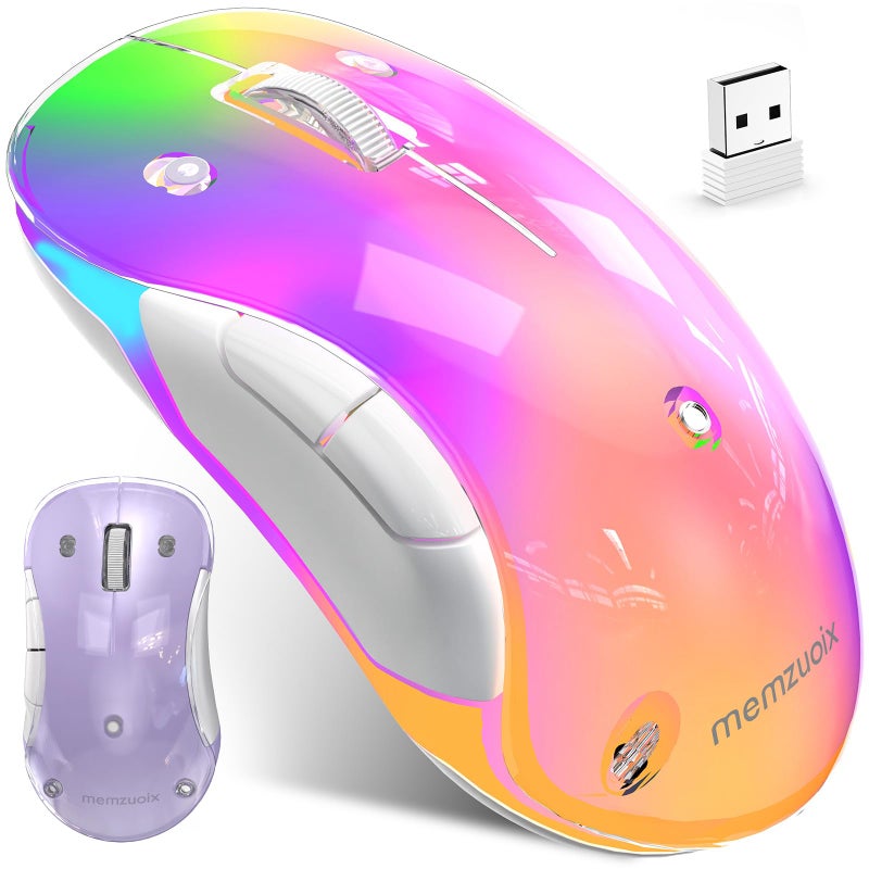 memzuoix 2.4G LED Wireless Mouse, Rechargeable Ergonomic Mouse with Detachable Cover, 1400 DPI Portable Optical Computer Mouse with USB Receiver for Laptop, PC, Desktop and MacBook, 5 Buttons-Purple - Image 1