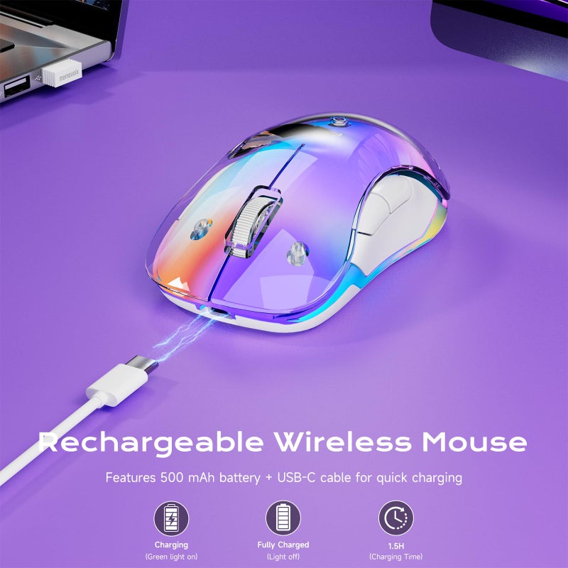 memzuoix 2.4G LED Wireless Mouse, Rechargeable Ergonomic Mouse with Detachable Cover, 1400 DPI Portable Optical Computer Mouse with USB Receiver for Laptop, PC, Desktop and MacBook, 5 Buttons-Purple - Image 4