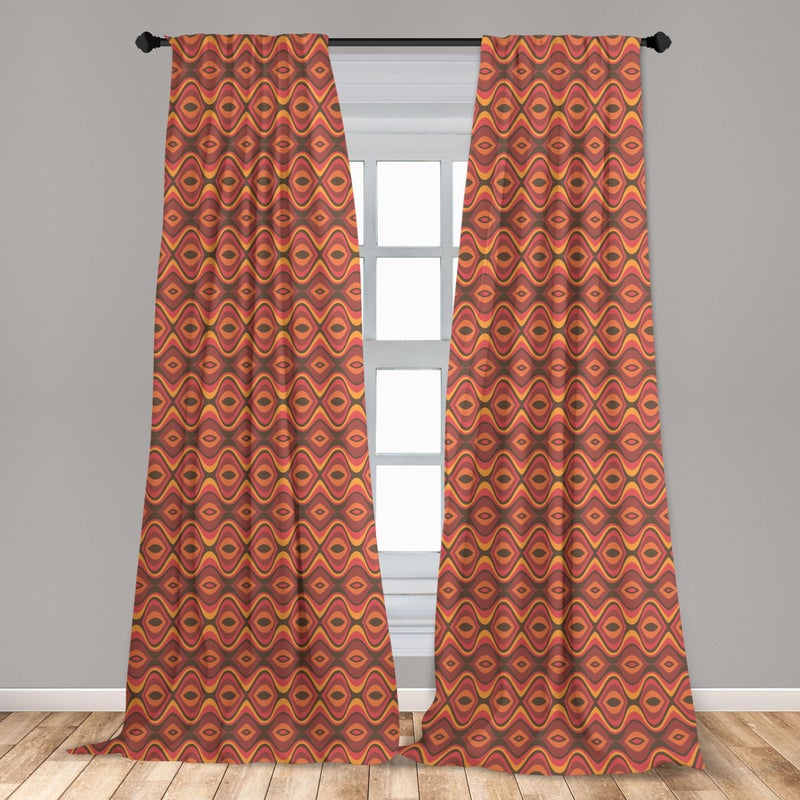 Ambesonne Geometric Window Curtains  Folk Horizontal Traditional Stripes Wavy Hippie Print  Lightweight Decor 2-Panel Set with Rod Pocket  Pair of - 28"" x 84""  Coral Rose - Image 3