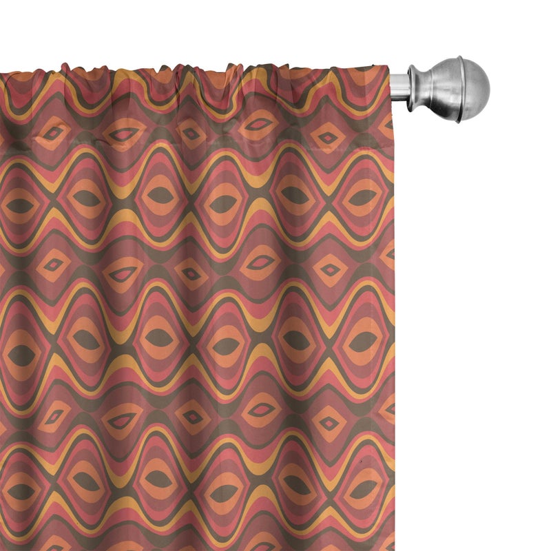 Ambesonne Geometric Window Curtains  Folk Horizontal Traditional Stripes Wavy Hippie Print  Lightweight Decor 2-Panel Set with Rod Pocket  Pair of - 28"" x 84""  Coral Rose - Image 1