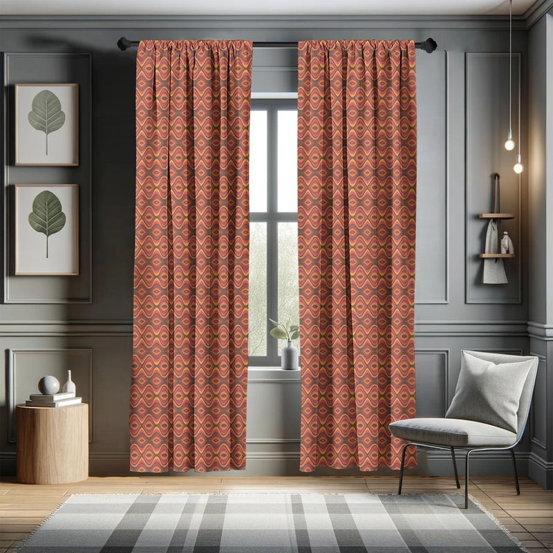 Ambesonne Geometric Window Curtains  Folk Horizontal Traditional Stripes Wavy Hippie Print  Lightweight Decor 2-Panel Set with Rod Pocket  Pair of - 28"" x 84""  Coral Rose - Image 5
