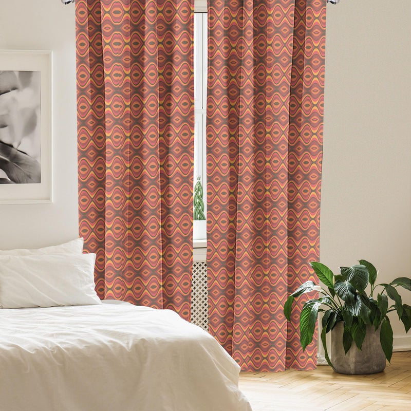 Ambesonne Geometric Window Curtains  Folk Horizontal Traditional Stripes Wavy Hippie Print  Lightweight Decor 2-Panel Set with Rod Pocket  Pair of - 28"" x 84""  Coral Rose - Image 2