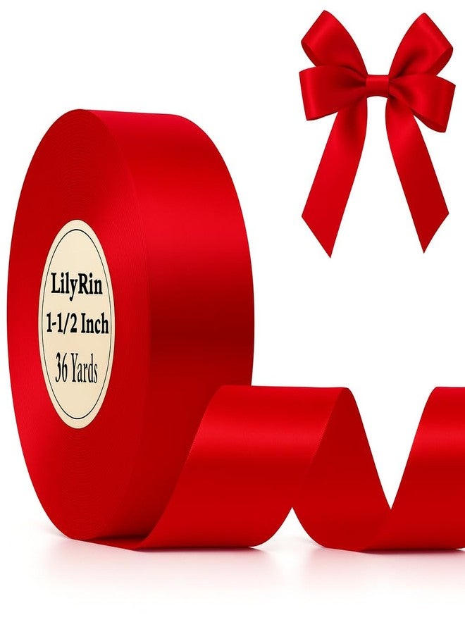 LilyRin Red Ribbon 1-1/2 Inches 36 Yards Satin Roll Perfect for Scrapbooking, Art, Wedding, Wreath, Packing Birthday, Wrapping Christmas Gifts or Other Projects - Image 1