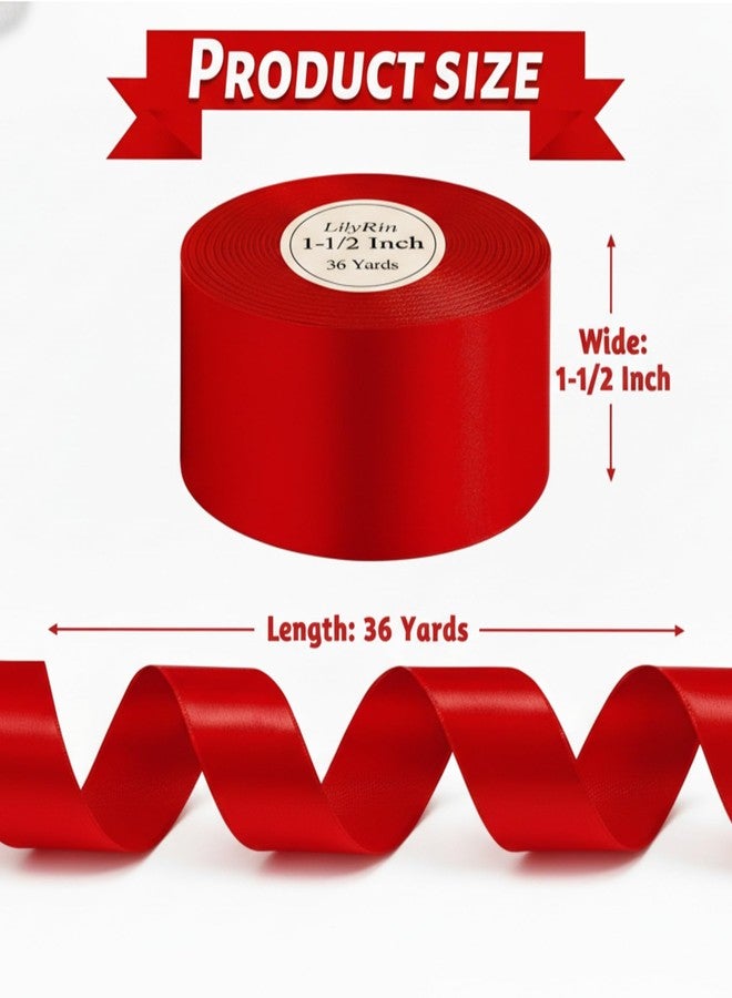LilyRin Red Ribbon 1-1/2 Inches 36 Yards Satin Roll Perfect for Scrapbooking, Art, Wedding, Wreath, Packing Birthday, Wrapping Christmas Gifts or Other Projects - Image 2