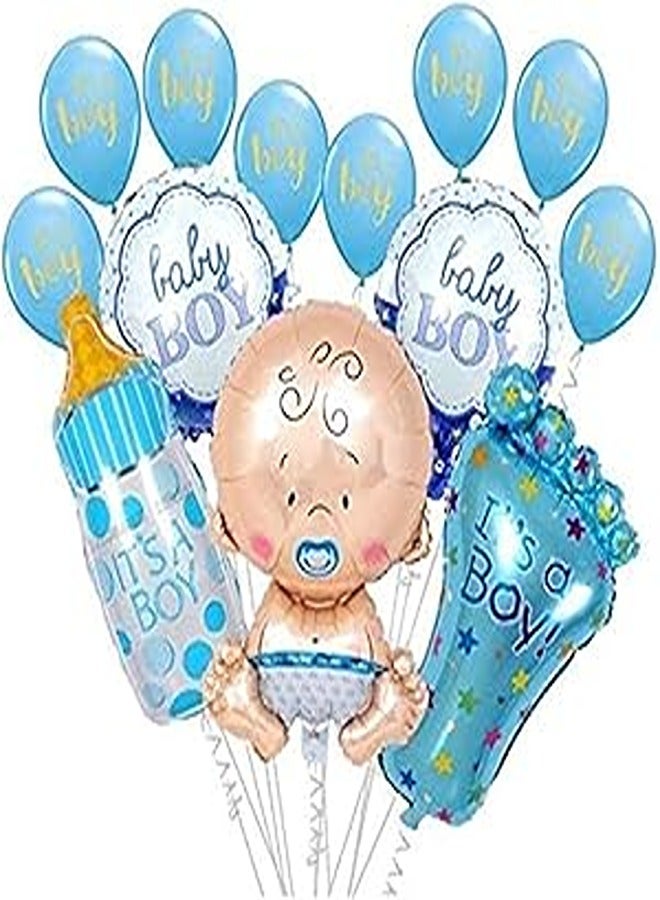 Baby Boy Balloon 13 pcs Set / Large Baby Bottle Feet Balloon Decoration / Foil Latex
