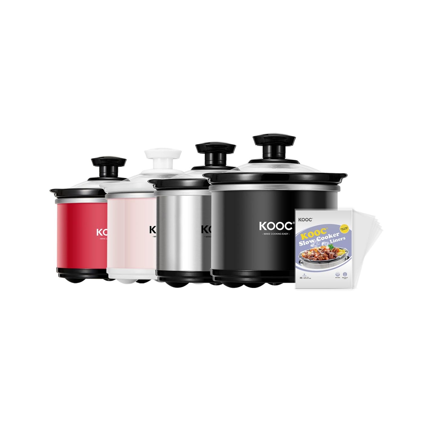 KOOC Small Slow Cooker, 0.65 Quart, Free Liners Included, Upgraded Ceramic Pot, Nutrient Loss Reduction, Sauces, Stews & Dips, Stainless Steel, Black, Round
