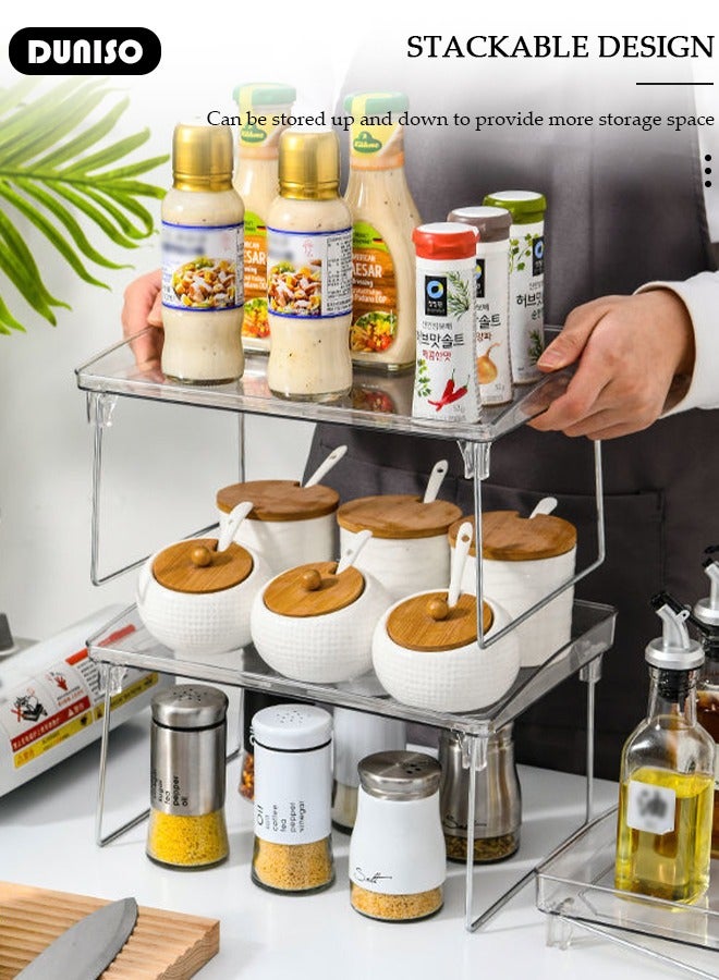 DUNISO 2 قطع رفوف أكريليك قابلة للطي للتخزين المنزلي، رفوف قابلة للتكديس لمطبخ الحمام، تنظيم سهل لأسطح المطبخ والخزائن - Image 2