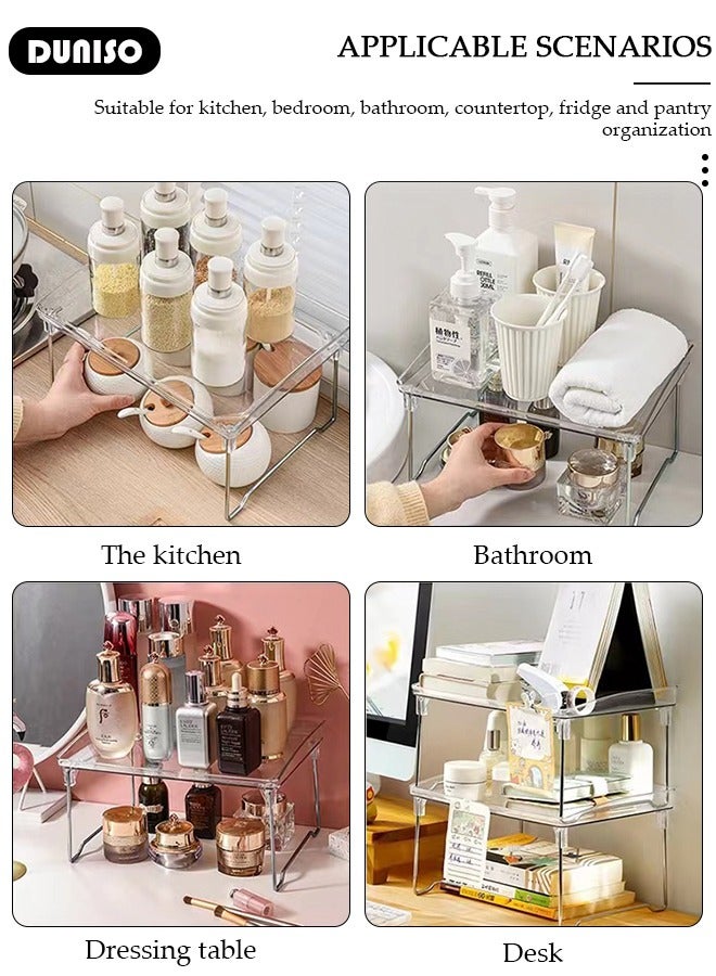 DUNISO 2 قطع رفوف أكريليك قابلة للطي للتخزين المنزلي، رفوف قابلة للتكديس لمطبخ الحمام، تنظيم سهل لأسطح المطبخ والخزائن - Image 3