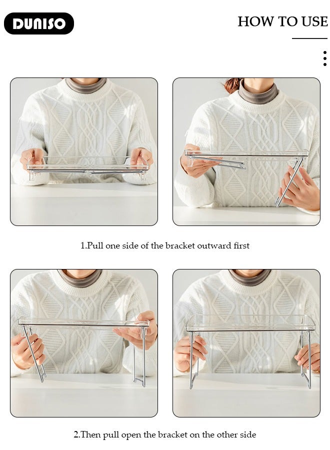 DUNISO 2 قطع رفوف أكريليك قابلة للطي للتخزين المنزلي، رفوف قابلة للتكديس لمطبخ الحمام، تنظيم سهل لأسطح المطبخ والخزائن - Image 5