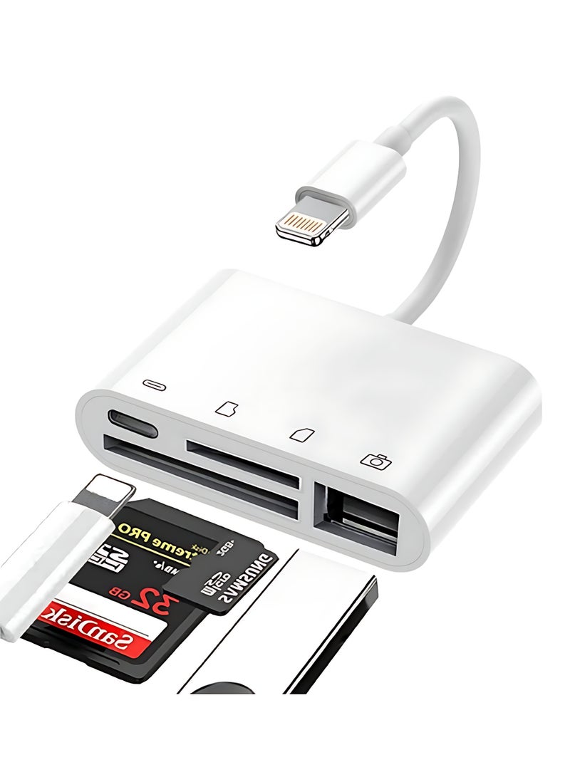 XiaoGiqi قارئ بطاقة SD لجهاز iPhone، محول كاميرا USB 4 في 1، محول USB OTG متوافق مع بطاقة SD/TF، قارئ بطاقة الذاكرة محمول USB 3.0، محول بطاقة SD مع منفذ شحن سريع - Image 1