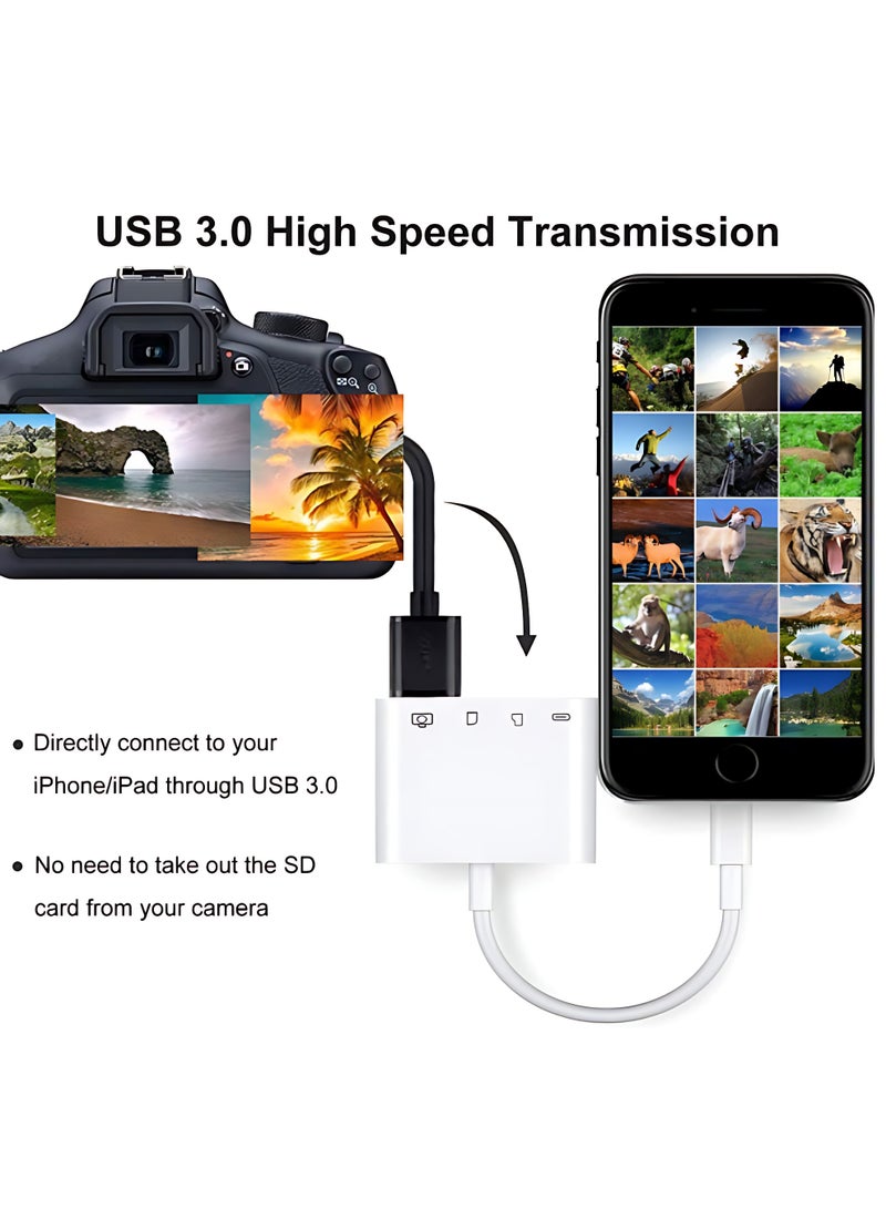 XiaoGiqi قارئ بطاقة SD لجهاز iPhone، محول كاميرا USB 4 في 1، محول USB OTG متوافق مع بطاقة SD/TF، قارئ بطاقة الذاكرة محمول USB 3.0، محول بطاقة SD مع منفذ شحن سريع - Image 5