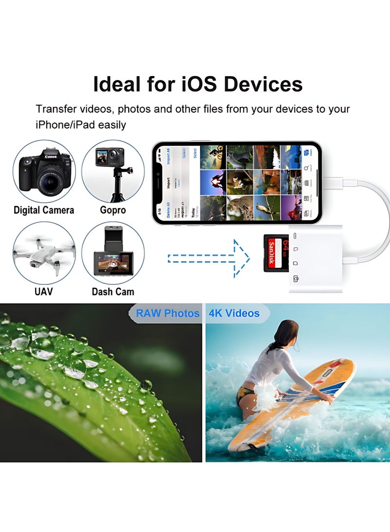 XiaoGiqi قارئ بطاقة SD لجهاز iPhone، محول كاميرا USB 4 في 1، محول USB OTG متوافق مع بطاقة SD/TF، قارئ بطاقة الذاكرة محمول USB 3.0، محول بطاقة SD مع منفذ شحن سريع - Image 4