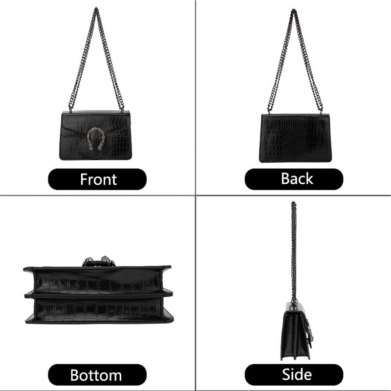 DEEPMEOW Crossbody Shoulder Chain Purse for Women - Crocodile Grain PU Leather Evening Bag Satchel Handbagï¼ˆBlackï¼‰ - Image 4