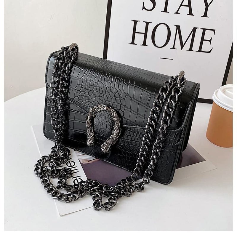 DEEPMEOW Crossbody Shoulder Chain Purse for Women - Crocodile Grain PU Leather Evening Bag Satchel Handbagï¼ˆBlackï¼‰ - Image 2