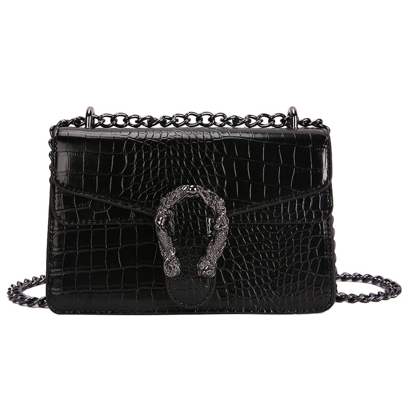 DEEPMEOW Crossbody Shoulder Chain Purse for Women - Crocodile Grain PU Leather Evening Bag Satchel Handbagï¼ˆBlackï¼‰ - Image 1