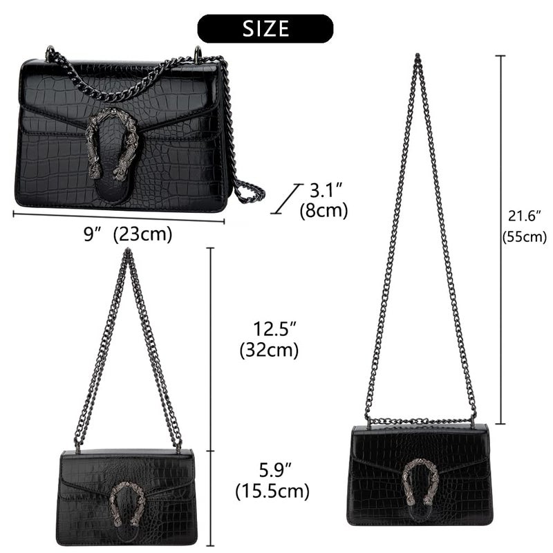 DEEPMEOW Crossbody Shoulder Chain Purse for Women - Crocodile Grain PU Leather Evening Bag Satchel Handbagï¼ˆBlackï¼‰ - Image 3