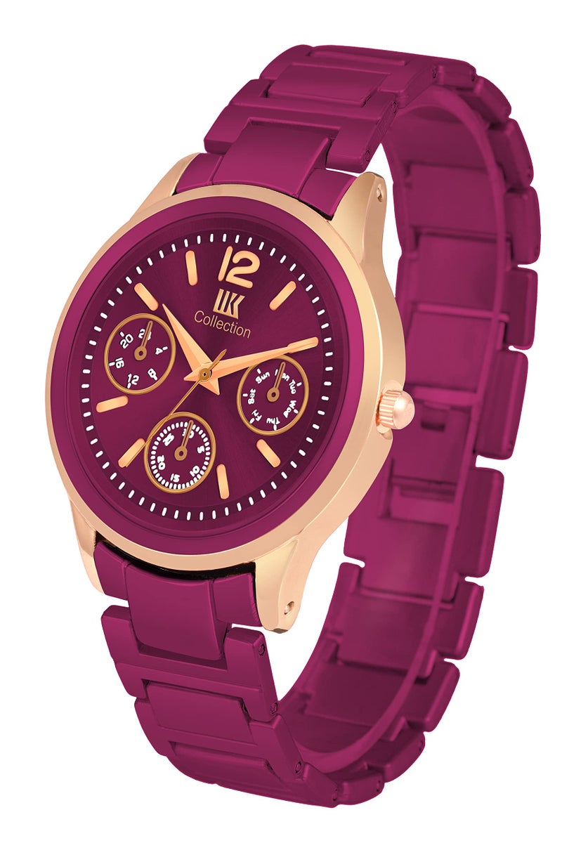 IIK COLLECTION Watch for Women Round Studded Dial Girls Watches |Analogue Quartz Movement Ladies Watch Long Battery Life Stainless Steel Chain Strap Double Lock Clasp Safety Watch for Girls. - Image 5