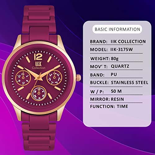 IIK COLLECTION Watch for Women Round Studded Dial Girls Watches |Analogue Quartz Movement Ladies Watch Long Battery Life Stainless Steel Chain Strap Double Lock Clasp Safety Watch for Girls. - Image 4