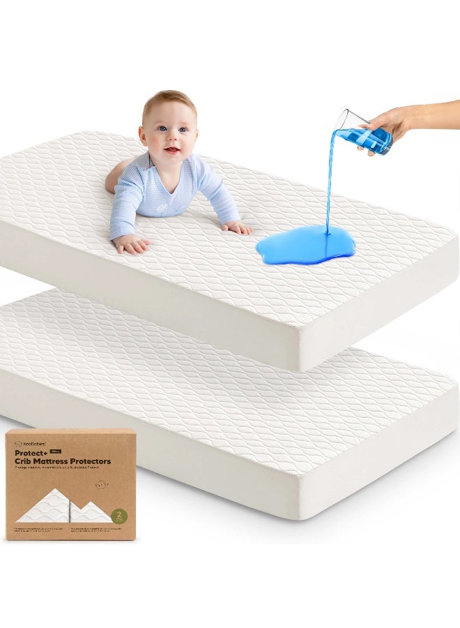 KeaBabies Mavy Protect+ Waterproof Crib Mattress Protector 2 Pack, Soft White - Image 1