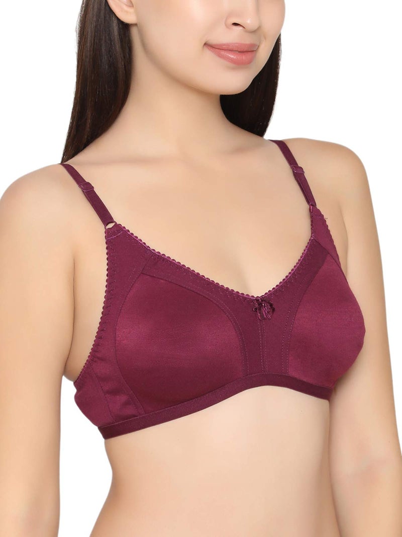 Clovia Women's Cotton Solid Non-Padded Full Cup Wire Free T-Shirt Bra (BR1448P12_38C_Purple) - Image 3