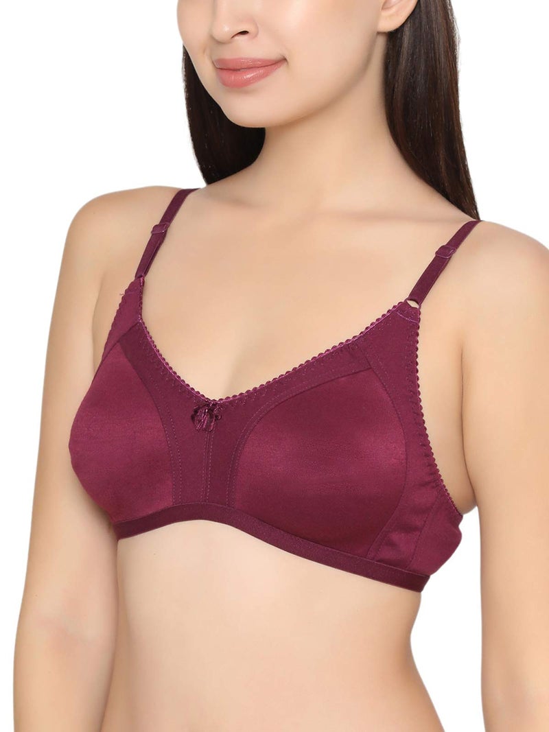 Clovia Women's Cotton Solid Non-Padded Full Cup Wire Free T-Shirt Bra (BR1448P12_38C_Purple) - Image 4