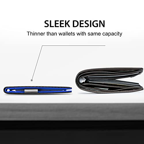 GSOIAX Men's Slim RFID Blocking Leather Wallet with Money Clip | Minimalist Carbon Fiber Bifold Credit Card Holder | 11 Card Slots | Gift Box Included(Carbon Blue) - Image 2