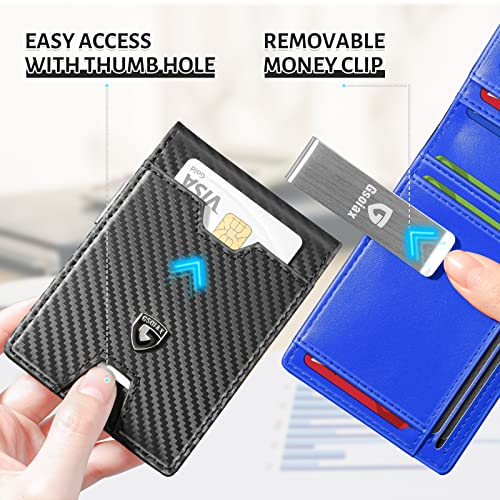 GSOIAX Men's Slim RFID Blocking Leather Wallet with Money Clip | Minimalist Carbon Fiber Bifold Credit Card Holder | 11 Card Slots | Gift Box Included(Carbon Blue) - Image 5