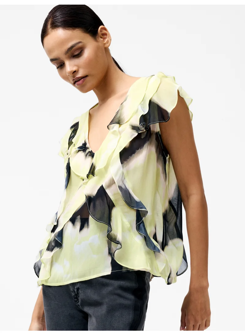 فرنش كونكشن Natalie Eminia Chiffon Ruffle Top
