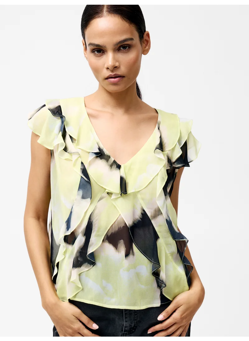 فرنش كونكشن Natalie Eminia Chiffon Ruffle Top