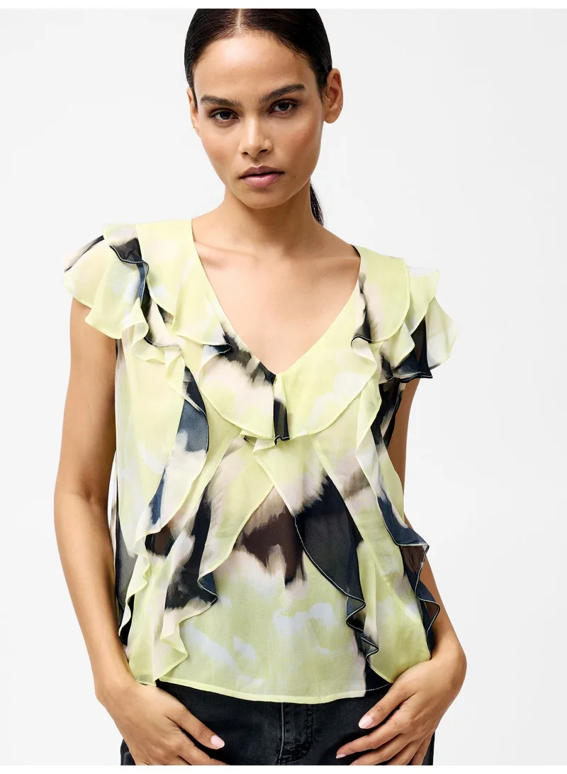 French Connection Natalie Eminia Chiffon Ruffle Top