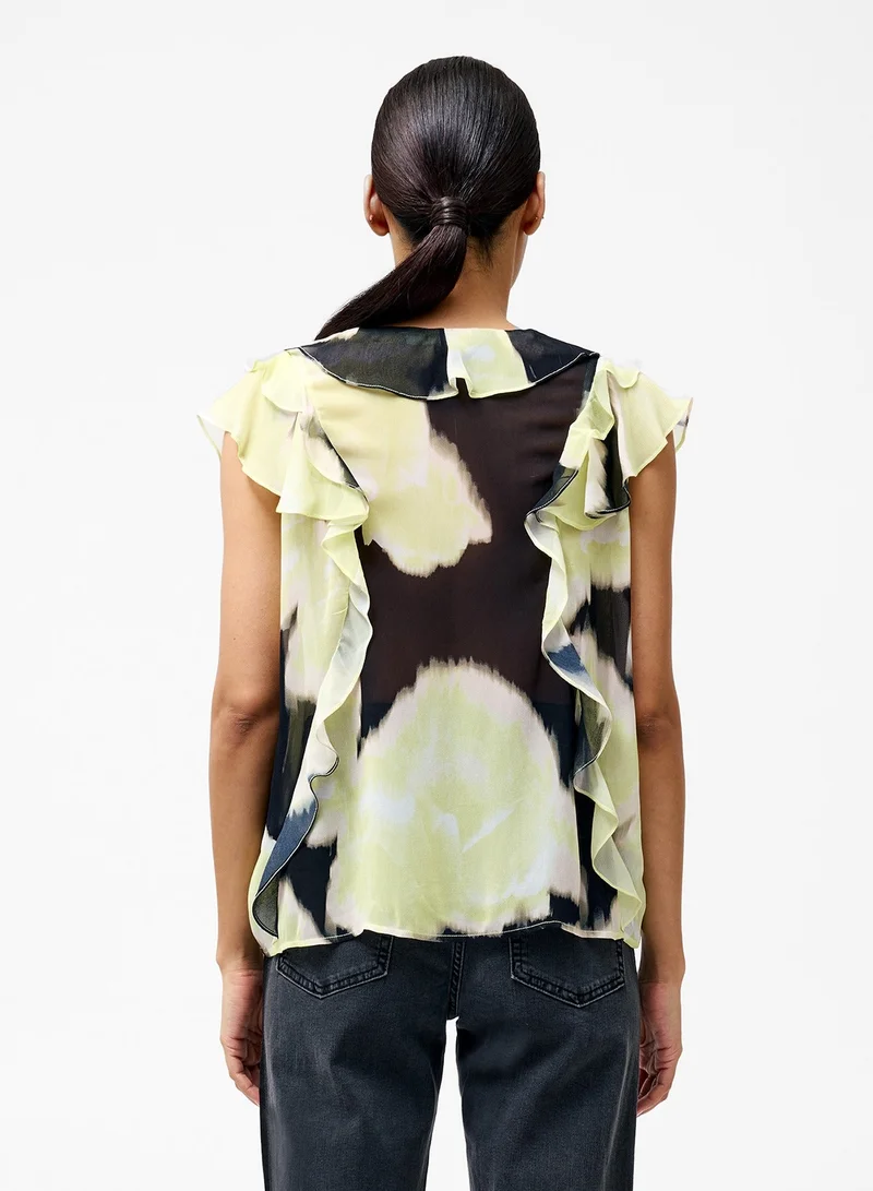 French Connection Light Lime Green Mul Natalie Eminia Chiffon Ruffle Top for Women | Best Price UAE