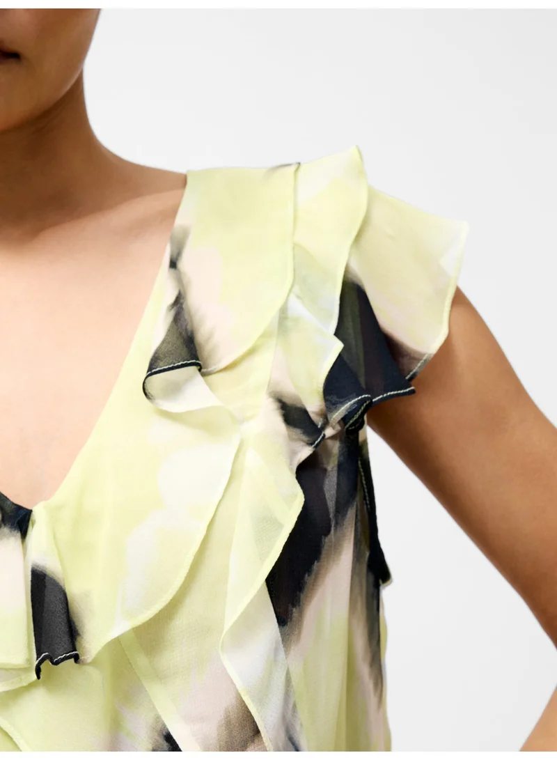 French Connection Light Lime Green Mul Natalie Eminia Chiffon Ruffle Top for Women | Best Price UAE