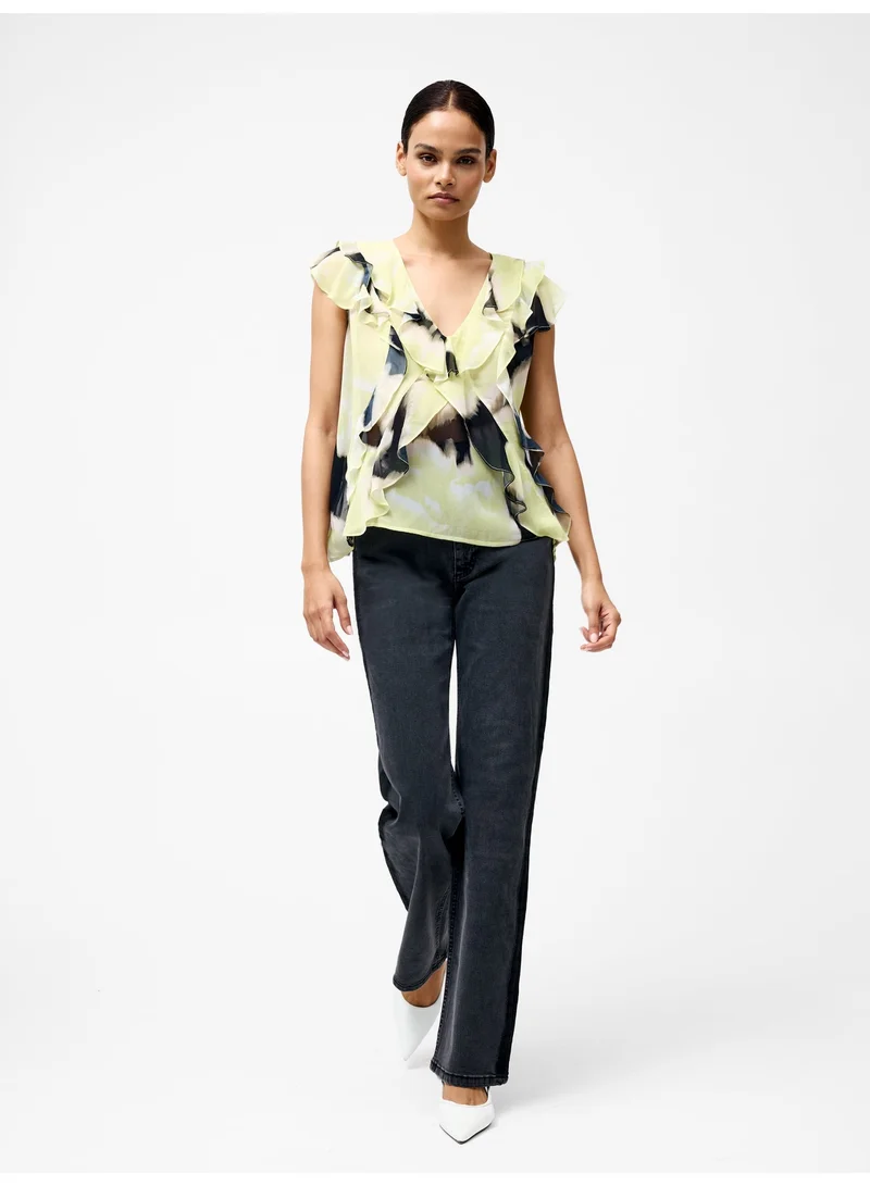 French Connection Light Lime Green Mul Natalie Eminia Chiffon Ruffle Top for Women | Best Price UAE