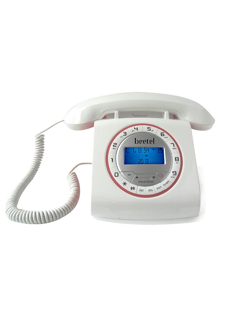 Beetel - Beetel M73 Caller ID Corded Landline Phone with 16 Digit LCD Display, Retro Design, Alphanumeric Keypad, 2-Way Speaker Phone, Adjustable Ringing (White & Red)(M73) - Image 1