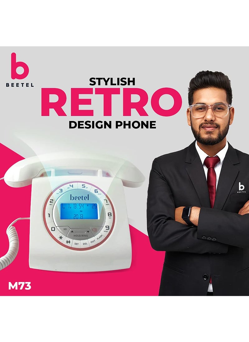 Beetel - Beetel M73 Caller ID Corded Landline Phone with 16 Digit LCD Display, Retro Design, Alphanumeric Keypad, 2-Way Speaker Phone, Adjustable Ringing (White & Red)(M73) - Image 1