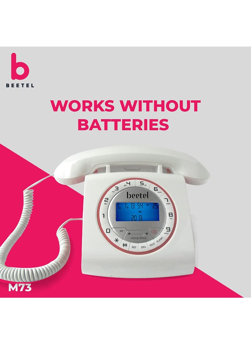 Beetel - Beetel M73 Caller ID Corded Landline Phone with 16 Digit LCD Display, Retro Design, Alphanumeric Keypad, 2-Way Speaker Phone, Adjustable Ringing (White & Red)(M73) - Image 1