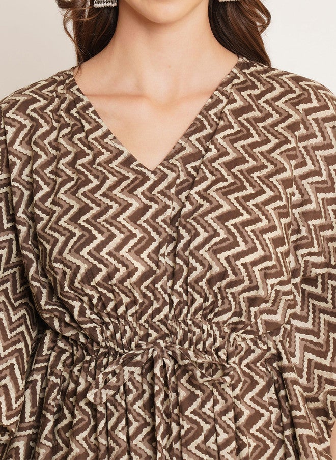 COTLAND FASHION Geometric Printed V-Neck Kimono Sleeves Pure Cotton Kaftan Longline Top - Image 2