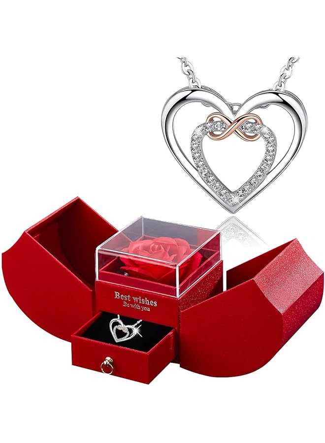 erorex Preserved Red Rose with I Love You Necklace -Valentines Day Gifts for Her Forever Red Rose Gifts for Girlfriend Mom Grandma Birthday Mothers Day for Women-Red  - Image 1