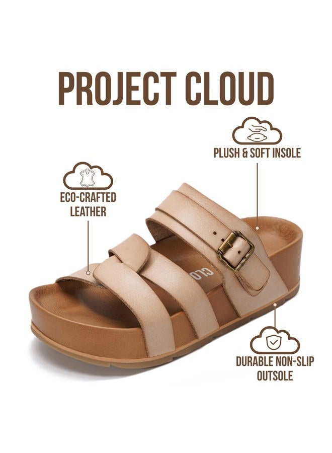 Project Cloud Platform Sandals Women Footwear - Memory Foam Insole and Lightweight Beach Wedges - Non Slip and Comfortable Strappy Wedge Sandals for Women 2025 (Proud), Cashew, 5.5 - Image 2