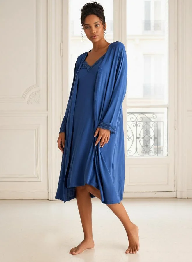 سبلاش فيڤ فستان نوم مع روب بتفاصيل دانتيل بدون أكمام