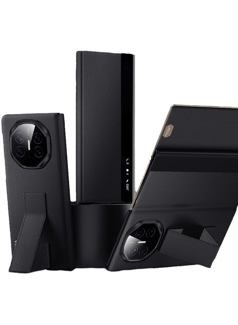 عام غطاء جلدي متوافق مع هواوي ميت إكس تي، مزود بقاعدة معصم مخفية، مقاوم للزلازل والسقوط، مع نافذة ذكية للاستيقاظ/النوم التلقائي - يوفر حماية فاخرة وذكية للهاتف القابل للطي. - Image 1