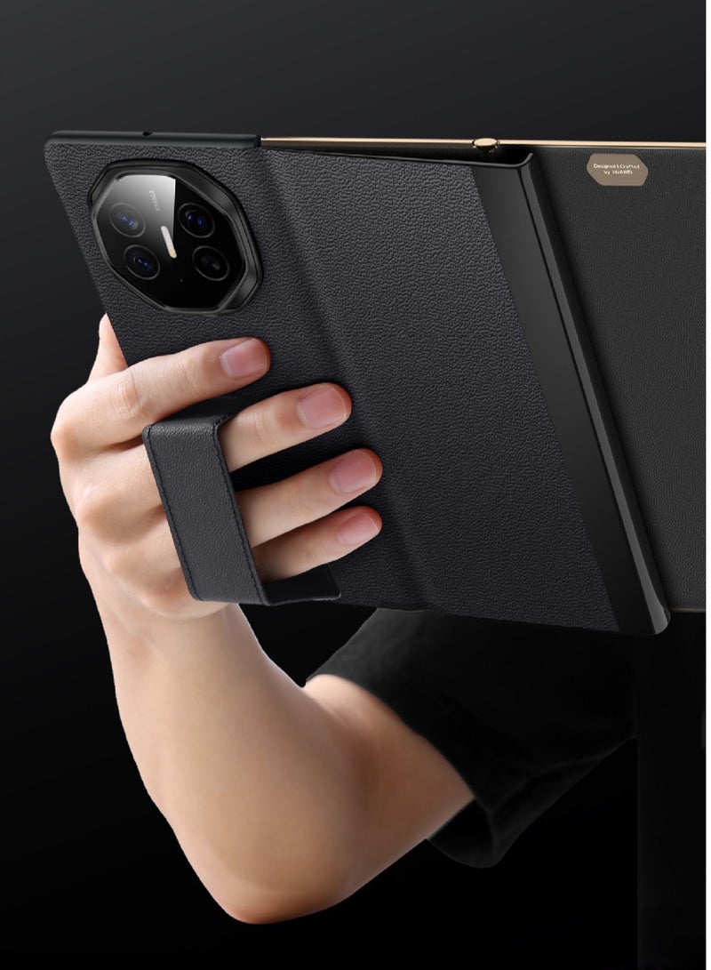 عام غطاء جلدي متوافق مع هواوي ميت إكس تي، مزود بقاعدة معصم مخفية، مقاوم للزلازل والسقوط، مع نافذة ذكية للاستيقاظ/النوم التلقائي - يوفر حماية فاخرة وذكية للهاتف القابل للطي. - Image 2