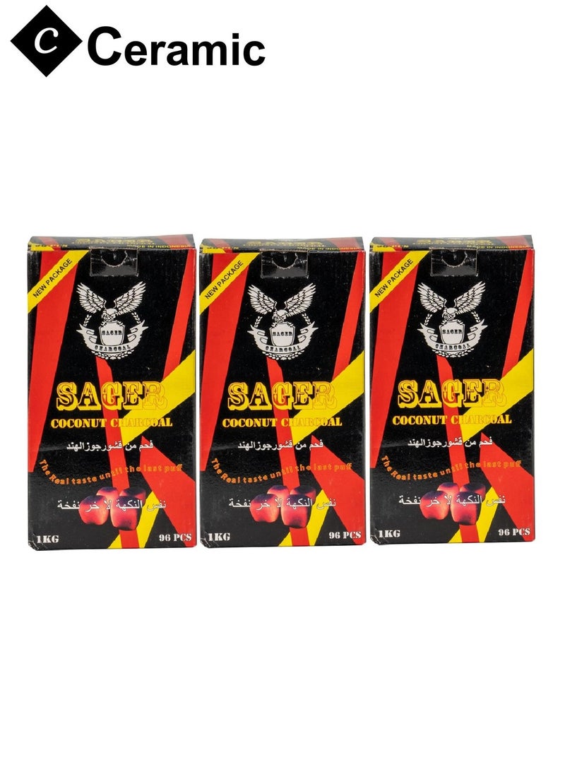 CERAMIC - Sager Charcoal Quick Ignite and Long Lasting 96 Pieces 3 Boxes Combo Pack - Image 1