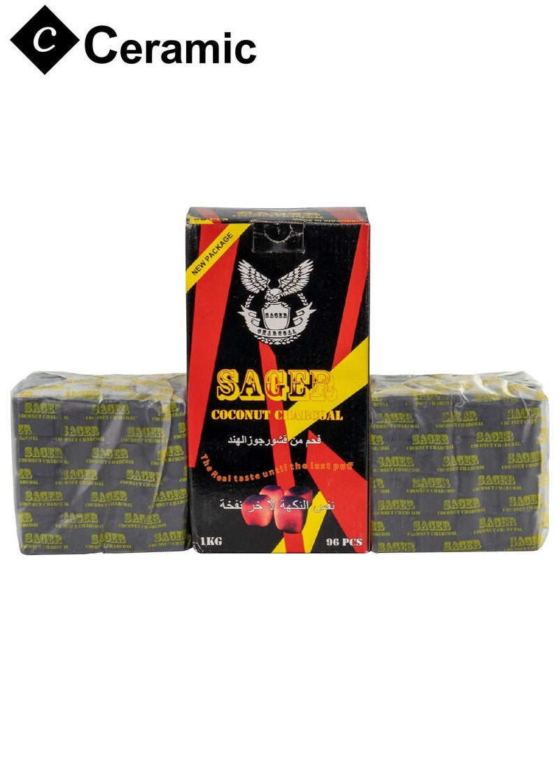 CERAMIC - Sager Charcoal Quick Ignite and Long Lasting 96 Pieces 3 Boxes Combo Pack - Image 1