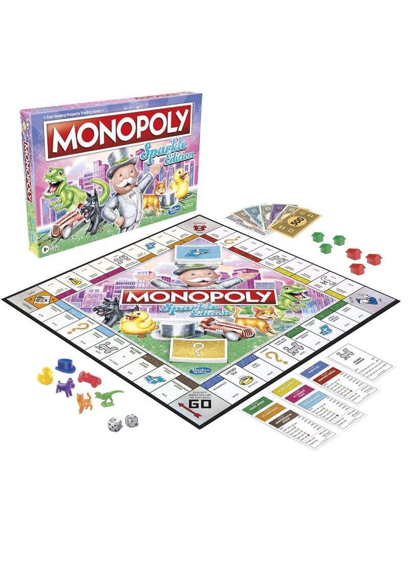 Hasbro/Disney Monopoly Sparkle Edition Board Game – Glittery Tokens & Pearlescent Dice | Sparkly Family Fun for Game Night | Glitter Board Game for Kids & Adults  - Image 1