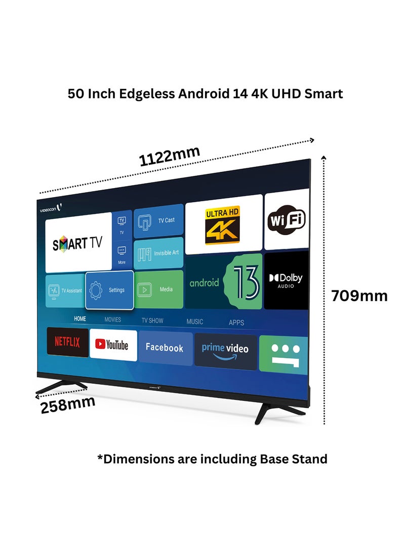 فيديوكون تلفاز ذكي 50 بوصة بدون حواف 4K UHD أندرويد 14 | جهاز تحكم صوتي | بلوتوث | منافذ HDMI و USB متعددة | حامل حائط مجاني – نموذج E50EL1100 - Image 3