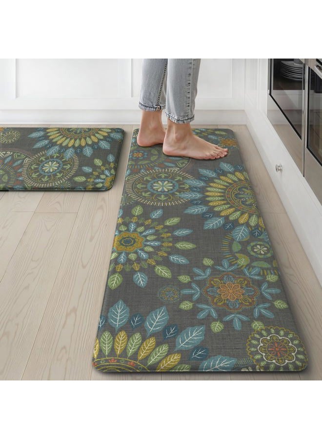GENIMO Kitchen Mats for Floor 2PCS, Cushioned Kitchen Rugs Non Slip Washable, Farmhouse Anti Fatigue Mat Waterproof, Comfort Standing Mat Rug for Office, Home, Laundry, 17.3"x47"+17.3"x30", Green - Image 1