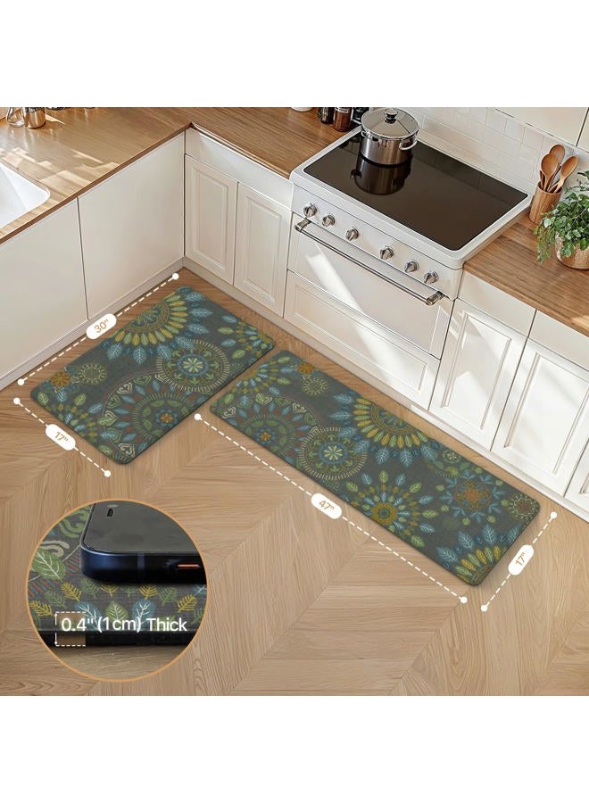 GENIMO Kitchen Mats for Floor 2PCS, Cushioned Kitchen Rugs Non Slip Washable, Farmhouse Anti Fatigue Mat Waterproof, Comfort Standing Mat Rug for Office, Home, Laundry, 17.3"x47"+17.3"x30", Green - Image 2